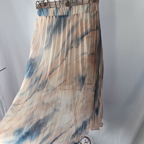 Marbled Pleated Maxi Skirt in Blue and Peach Size L - Picture 1 of 9